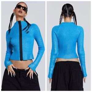 Jaded London BlueSteel Metallic Silver Zip Up Cardigan S.